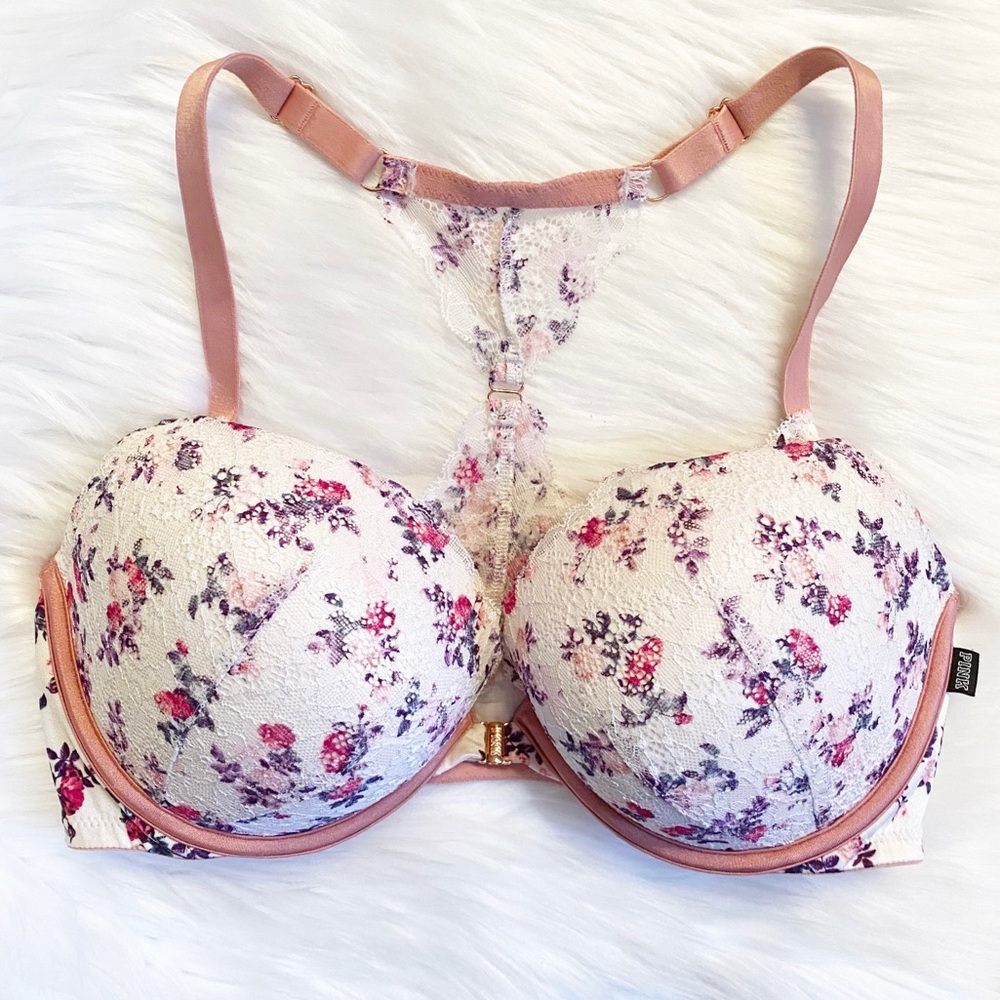 PINK Victoria's Secret Floral Lace Bra - Pink and Purple